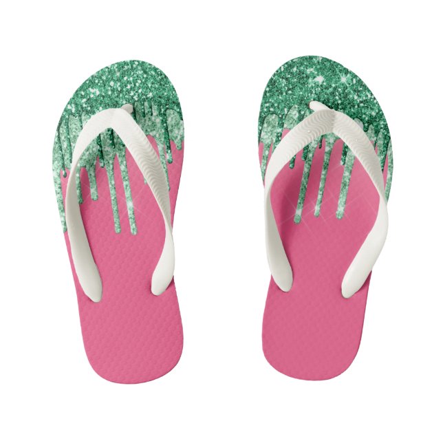 Tongs Enfants Parties scintillant verte et rose brillant à la go (Semelle)