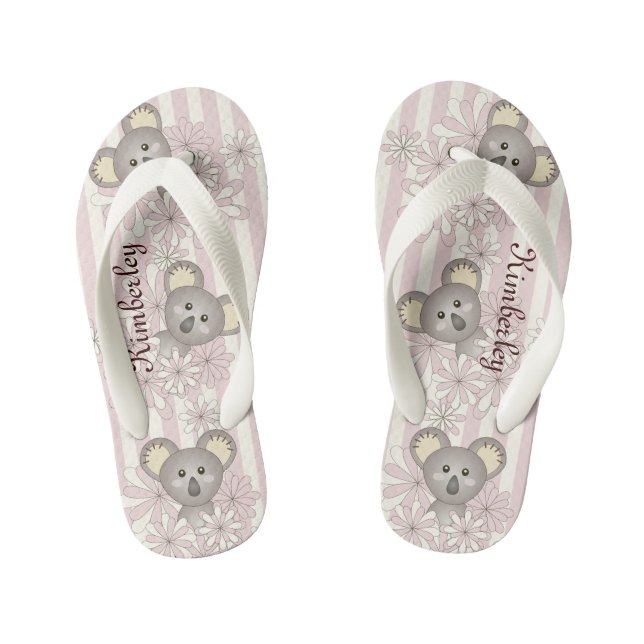 Tongs Enfants Pastel Rose Stripe mignonne bébé Koala ours fille (Semelle)