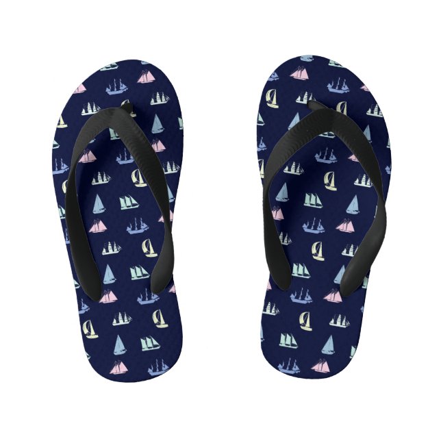 Tongs Enfants Pastel Sailboat Motif sur Midnight Blue (Semelle)