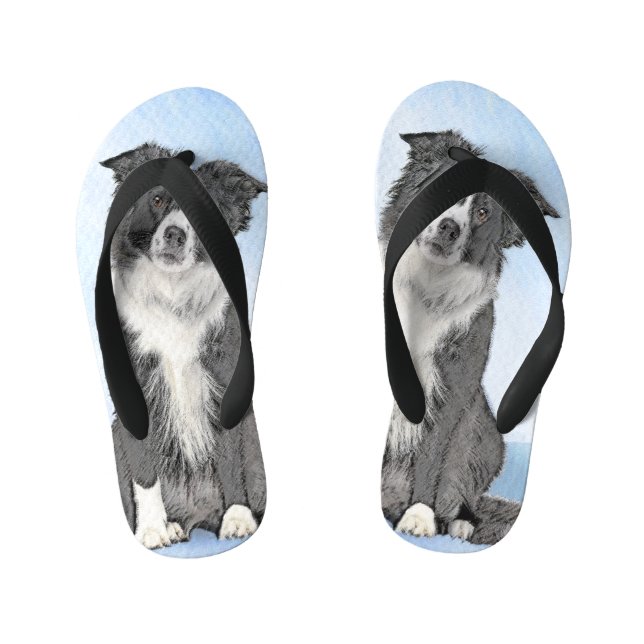 Tongs Enfants Peinture de collie frontalière - Belle art origina (Semelle)
