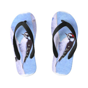 Tongs Enfants Peinture Downy Woodpecker - Art original pour oise