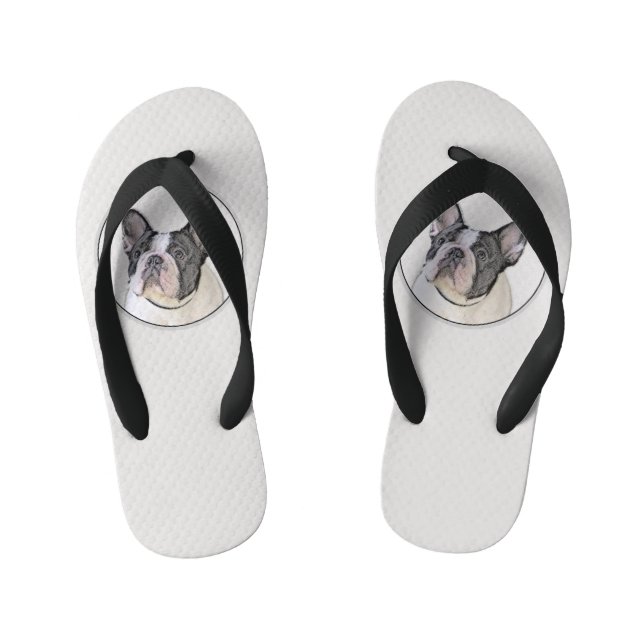 Tongs Enfants Peinture française de Bulldog (Pied de broche) - A (Semelle)