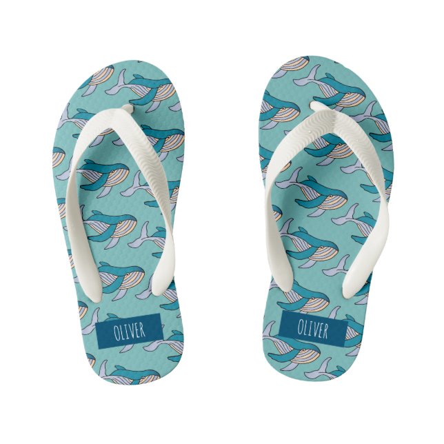 Tongs Enfants Personnalisé nommé Blue Whale Ocean Motif (Semelle)