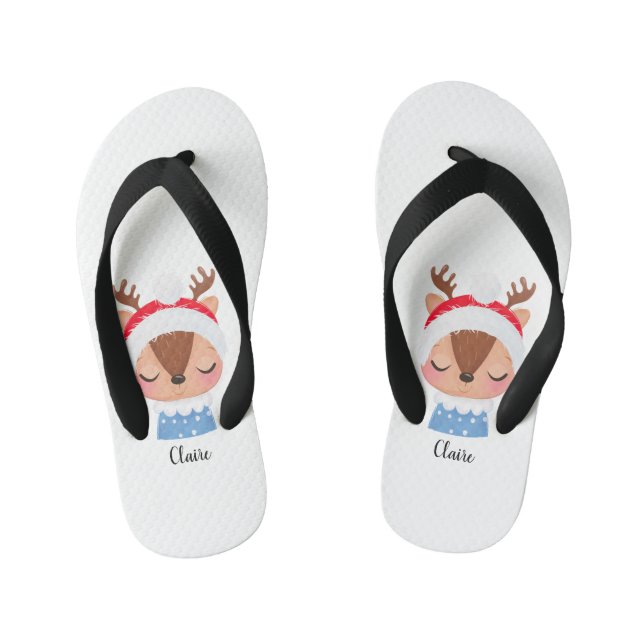 Tongs Enfants Personnaliser le visage de rennes dormant de Noël (Semelle)