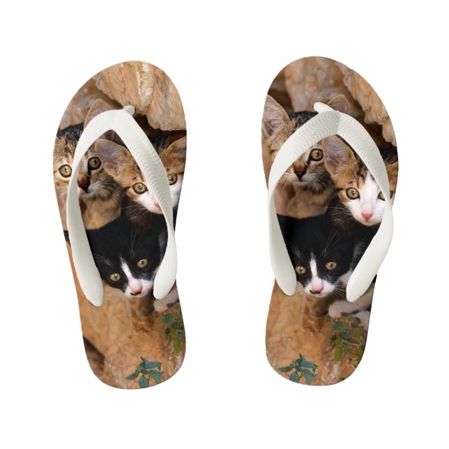 Tongs Enfants Photo drôle de trois de chat visages curieux (Semelle)