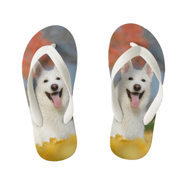 Tongs Enfants Photo suisse blanche de chien de berger - ami velu (Semelle)