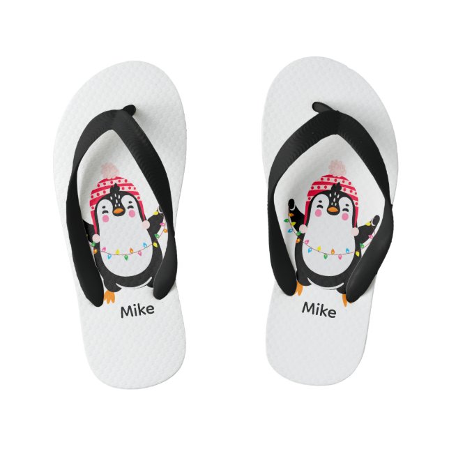 Tongs Enfants Pingouin scintillant avec lumières de Noël (Semelle)