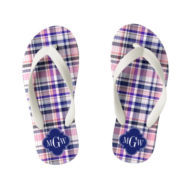 Tongs Enfants Pink Navy White Preppy Madras Quatrefoil (Semelle)