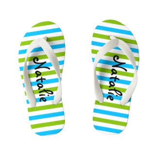 Tongs Enfants Rayure bleue et verte mignonne personnalisée