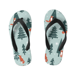 Tongs Enfants Renards, sapins, hiver, motif coloré