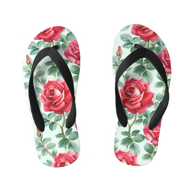 Tongs Enfants Roses aquarelle : Illustration Florale sans joint. (Semelle)