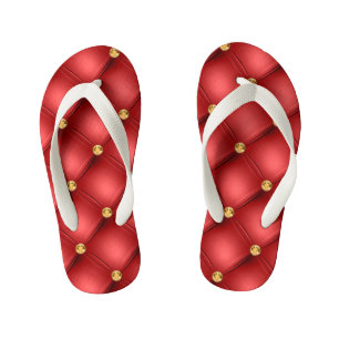 Tongs Enfants Rouges Diamond en Cuir Tufted Flops pour enfants