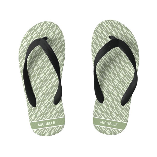 Tongs Enfants Sage Green Hexagon Honeycomb Nom du Motif (Semelle)