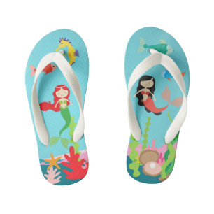 Tongs Enfants Sirènes Red & Black Haired Undersea Life