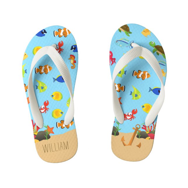 Tongs Enfants Sous le nom d'enfant poisson et d'ancre de mer océ (Semelle)