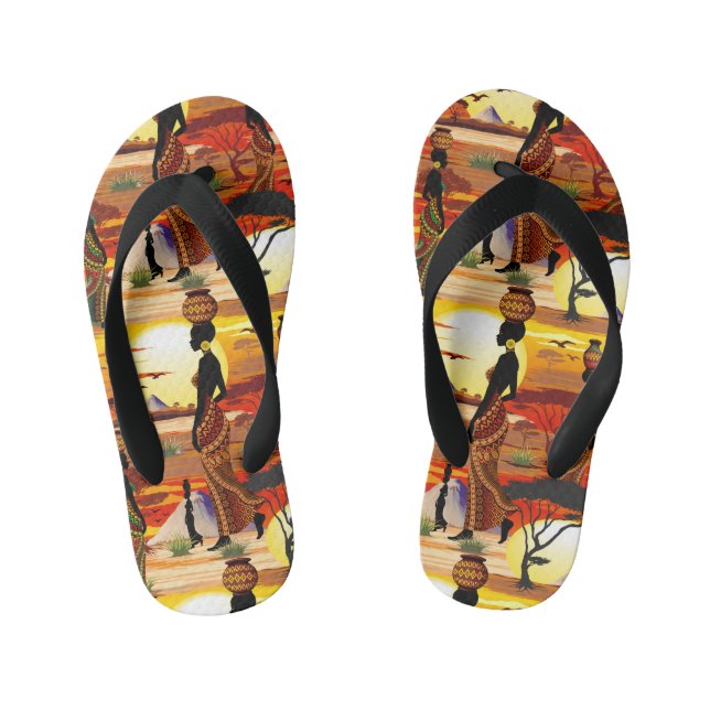 Tongs Enfants Une belle femme africaine Silhouette sur les solei (Semelle)