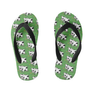 Tongs Enfants Vache mignonne en vert dessin animé sur le terrain