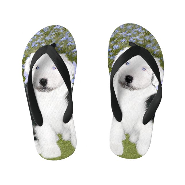 Tongs Enfants Vieux anglais Sheepdog Puppy Peinture - Chien Art (Semelle)