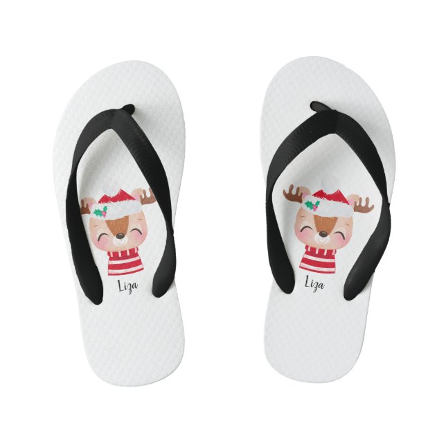 Tongs Enfants Visage de rennes souriants de Noël (Semelle)