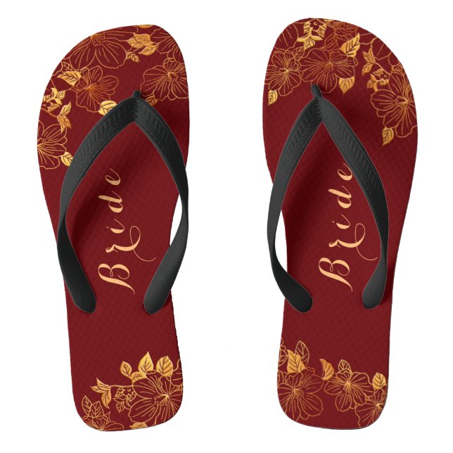 Tongs Épouse Mariage classe Deep Burgundy & Gold Foliing (Semelle)