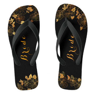 Tongs Épouse Mariage de luxe noir & or de luxe