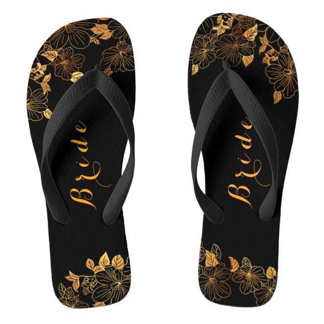 Tongs Épouse Mariage de luxe noir & or de luxe (Semelle)