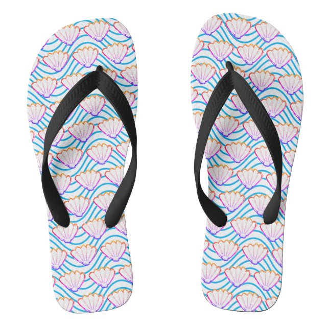 Tongs Esquisses de coquillage Motifs de vague blanc et b (Semelle)