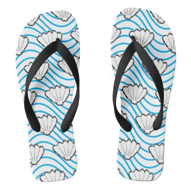 Tongs Esquisses de coquillage Motifs de vague blanc et b (Semelle)