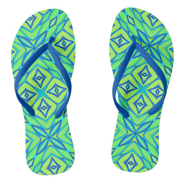 Tongs Étoile géométrique abstraite - Vert citron et bleu (Semelle)