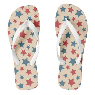 Tongs Étoiles rouges et bleues, 4 juillet, fond beige