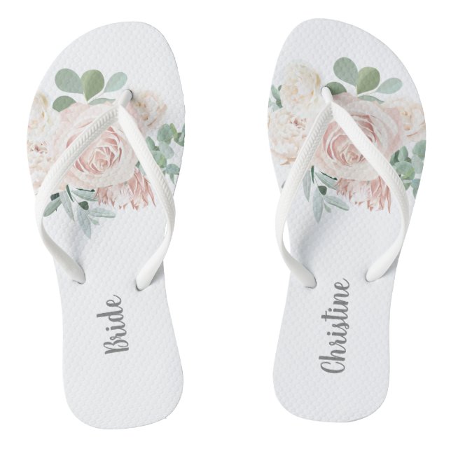Tongs Éucalyptus Floral Rose rose pâle Mariage (Semelle)