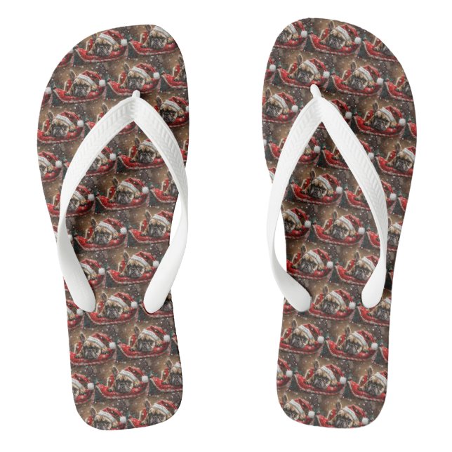 Tongs Festive de Noël de Chien de taureaux français (Semelle)