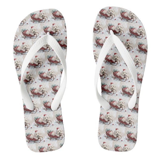 Tongs Fête de Noël de Chien de Coton De Tulear (Semelle)