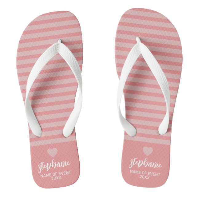 Tongs Fête Faveur - Stripes Moderne Nom du coeur - Coral (Semelle)
