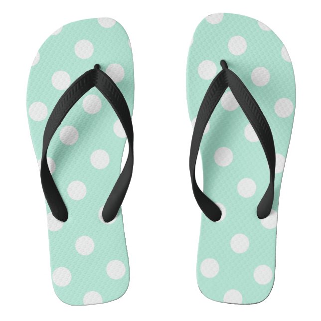 Tongs feuillards à points de polka blanc et vert menthe (Semelle)