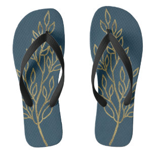 Tongs Feuilles d'or sur Blue
