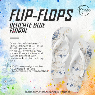 Tongs Feuilles Floriales Bleues Délicates