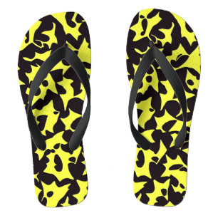 Tongs Feuilles motifs d'art jaune noir