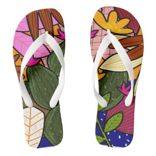 Tongs feuilles tropicaux Abstraits et fleurs