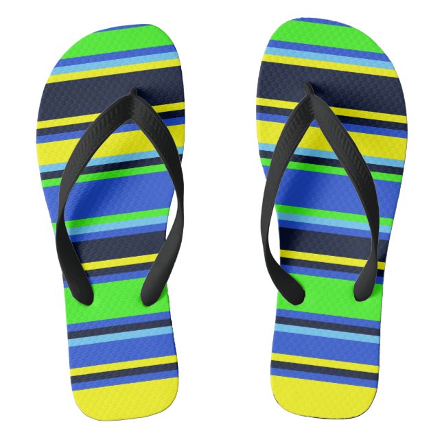 Tongs Feuilles Unisex Bleues, Lime Et Jaunes (Semelle)