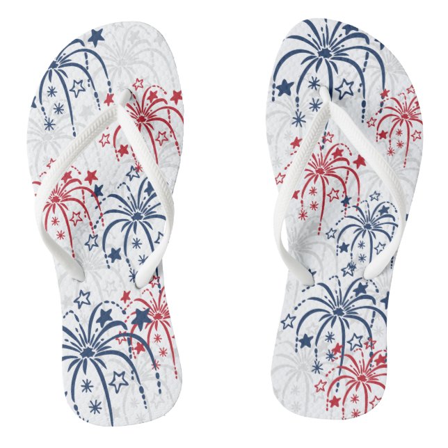 Tongs Feux d'artifice rouges et étoiles blancs et bleus (Semelle)