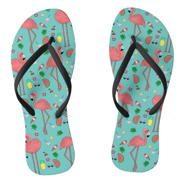Tongs Flamants roses et thème d'été - Bleu (Semelle)