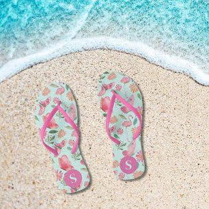 Tongs Flamants roses roses Tropical Floral Pattern Monog