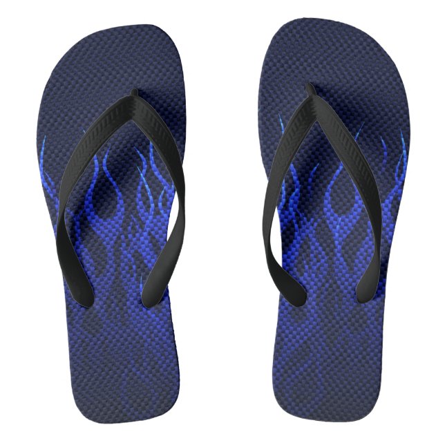 Tongs Flammes Blue Racing sur impression de fibre de car (Semelle)