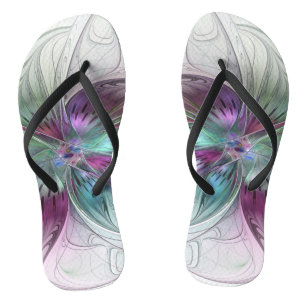 Tongs Fleur Abstraite colorée Art moderne floral fractal