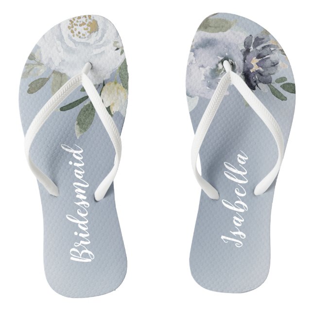 Tongs Fleur botanique bleu pâle à bridesmaid (Semelle)