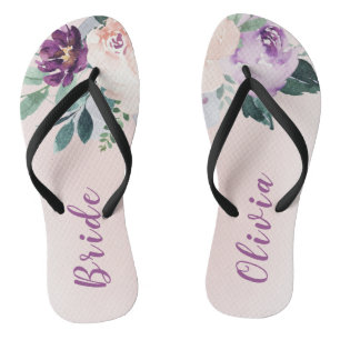 Tongs Fleur botanique violet mariée personnalisée