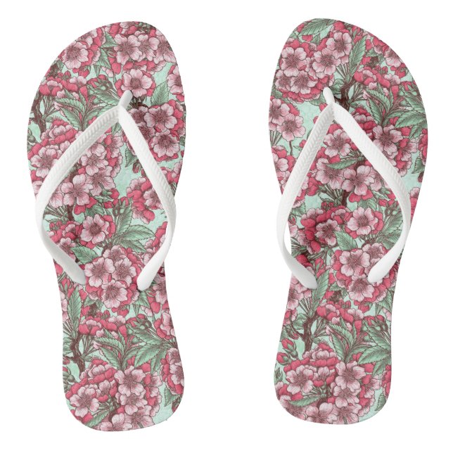 Tongs Fleur de cerisier rose et menthe (Semelle)