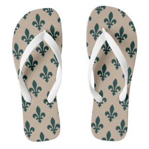 Tongs Fleur de Lis Motif, Royal French Green on Cream