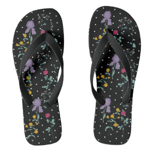 Tongs Fleur noire blanche Polka Dot